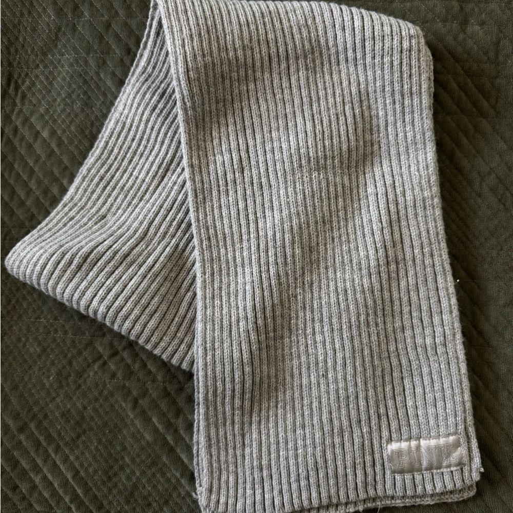 PINK Gray Ribbed Knit Scarf